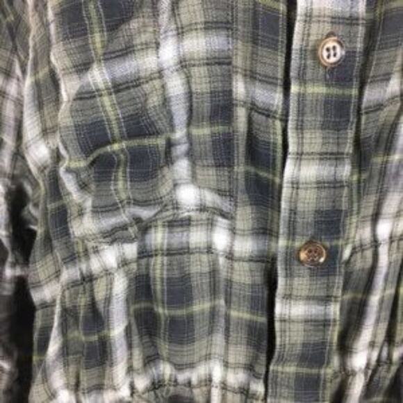 PIns & Needles Gray Green Gathered Plaid Button Down Top Sm - Picture 3 of 7